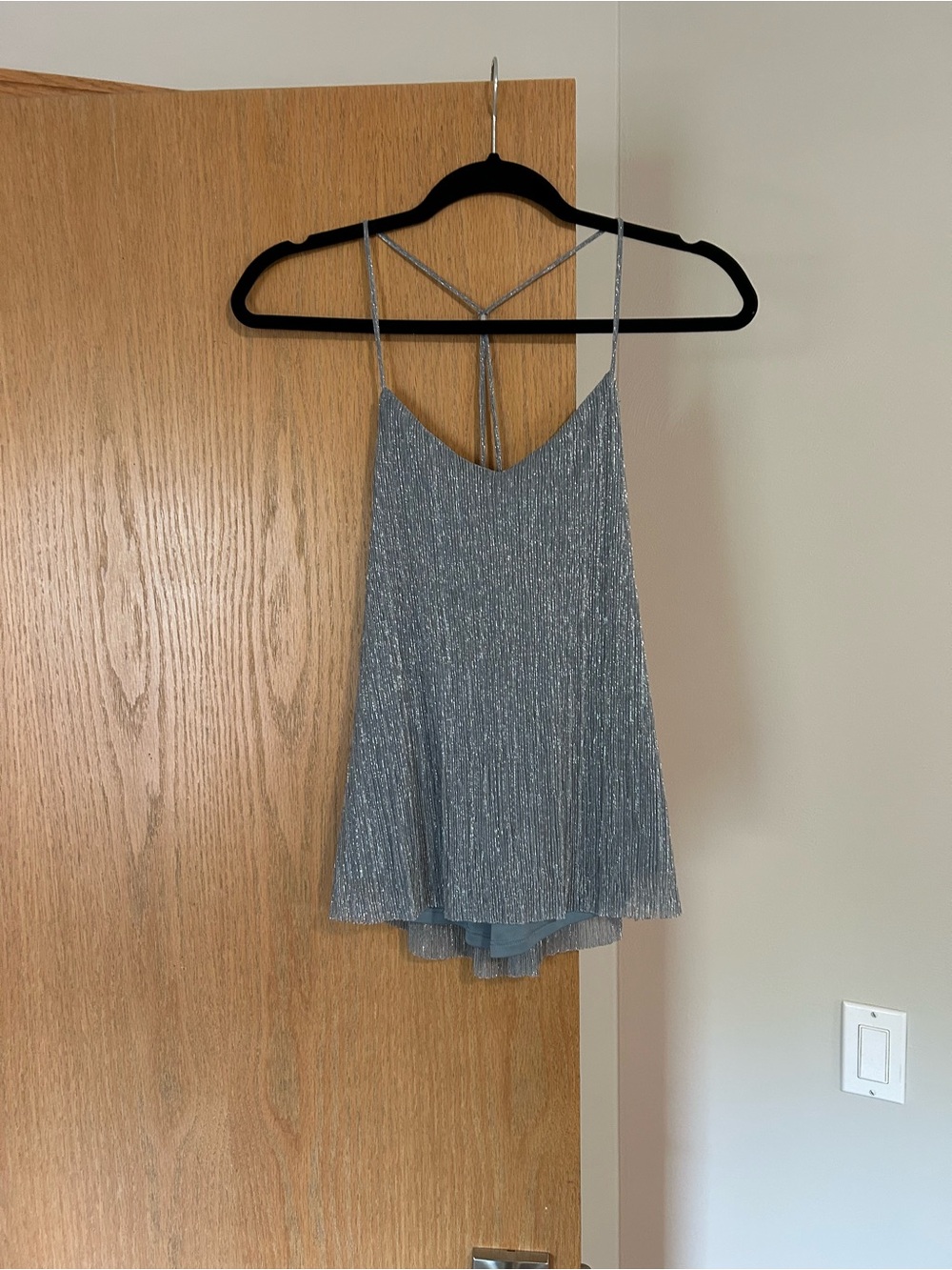 Glittery Silver Blue Strappy Camisole Top